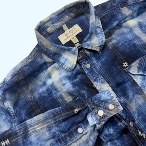 Ryan Michael XXL Blue Plaid Washed Western Snap Embroidered Shirt